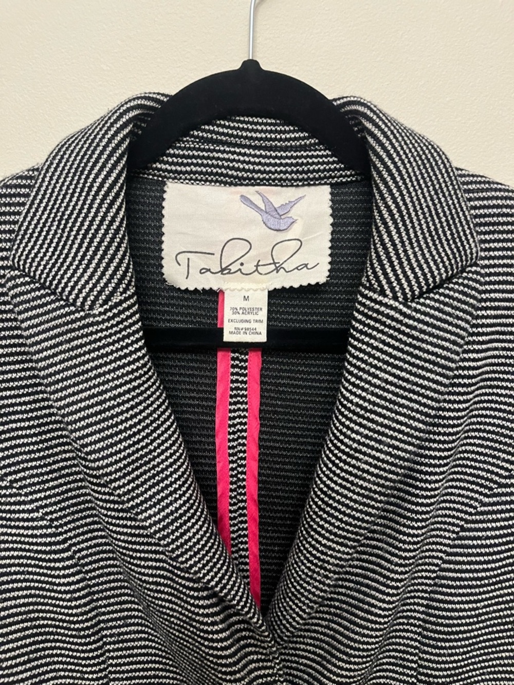 Tabitha Anthropologie Peplum Blazer Black White Striped Women's Size Medium - Picture 2 of 6